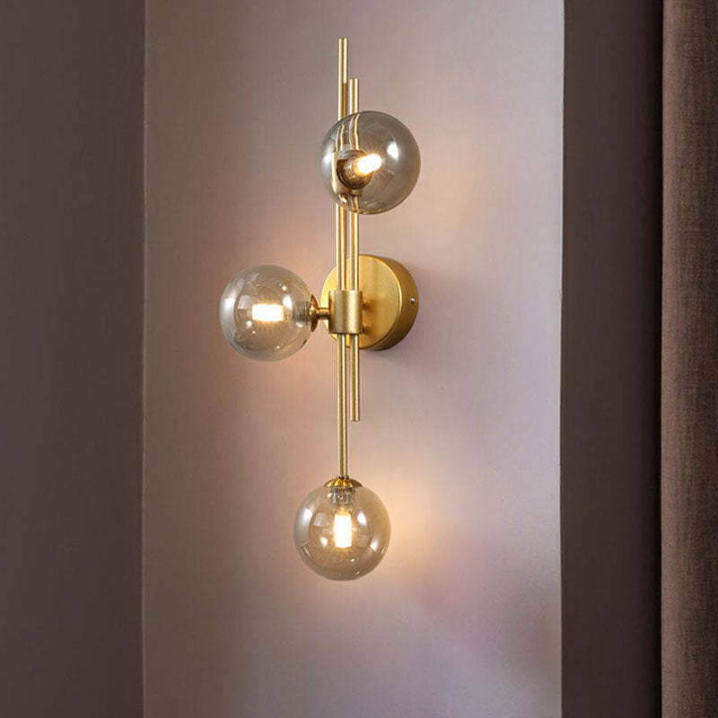 Modern Wall Light with Three Glass Globes, Brass Finish