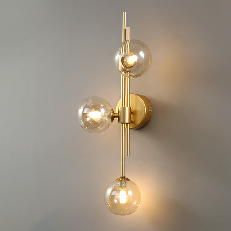 Modern Wall Light with Three Glass Globes, Brass Finish