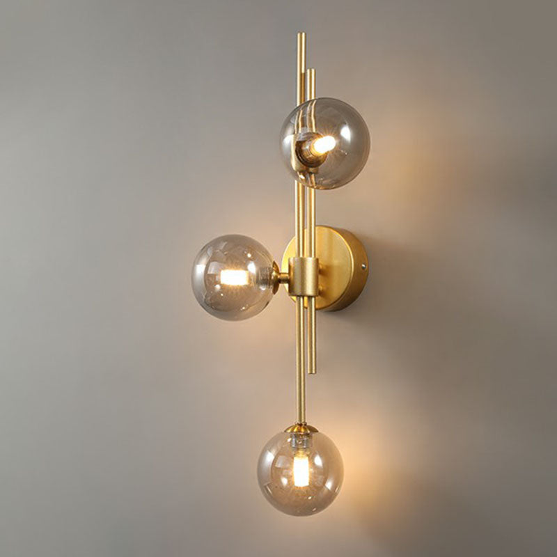 Modern Wall Light with Three Glass Globes, Brass Finish
