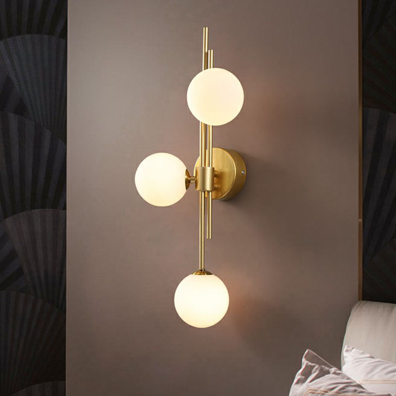 Modern Wall Light with Three Glass Globes, Brass Finish