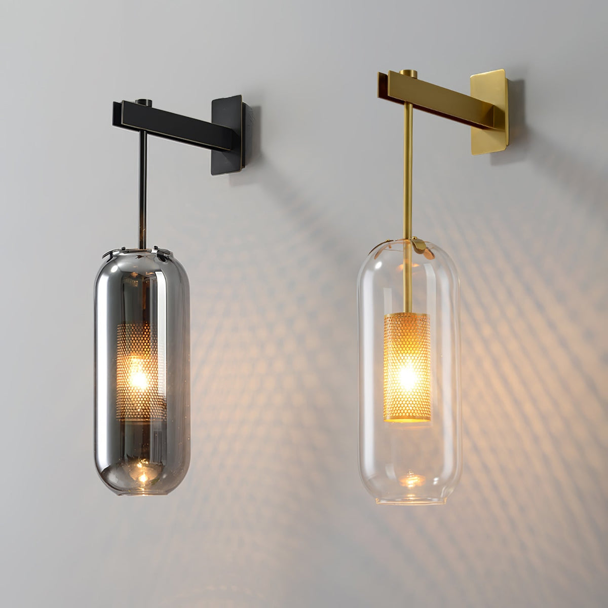 Glass Capsule Wall Light with Perforated Metal Cage