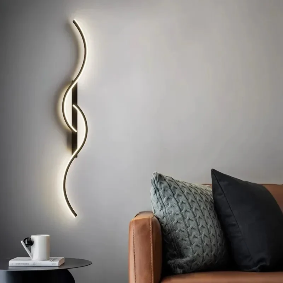 Double Wave LED Wall Light in Black or Gold, Dimmable Option