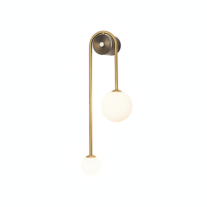 Postmodern Wall Light with Two Milk Glass Globes, Brass