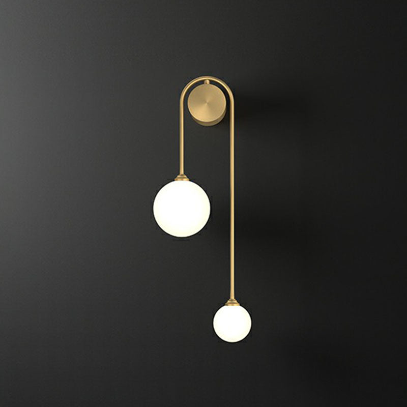 Opal Glass 2-Globe Wall Light with Gold Arched Frame