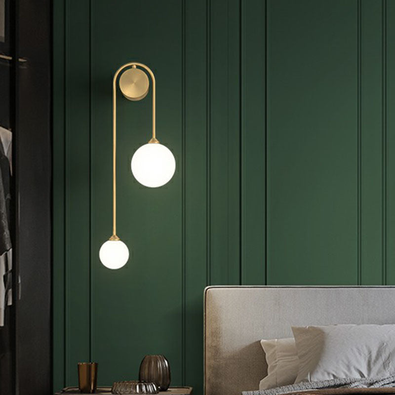 Opal Glass 2-Globe Wall Light with Gold Arched Frame