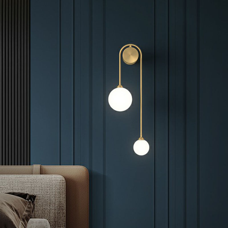 Opal Glass 2-Globe Wall Light with Gold Arched Frame