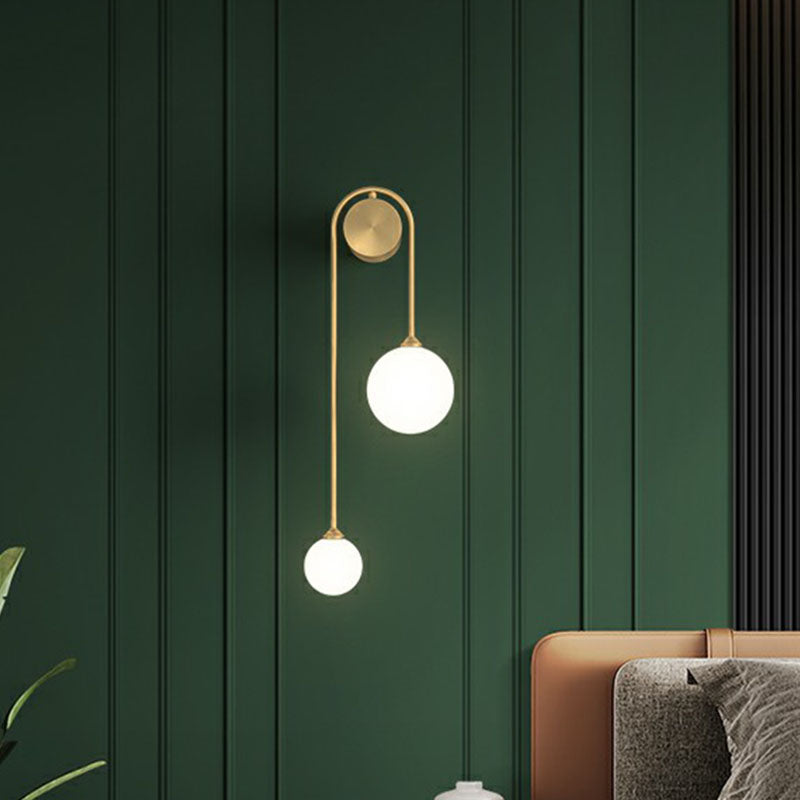Opal Glass 2-Globe Wall Light with Gold Arched Frame