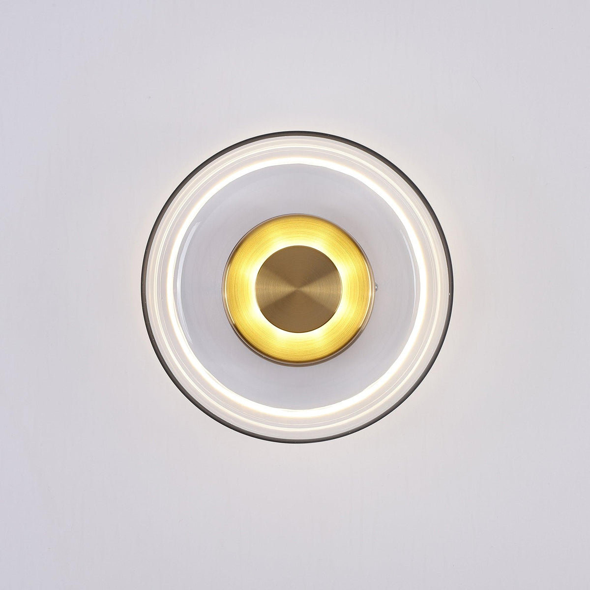 Round Glass Wall Light with Brass Base, Integrated LED