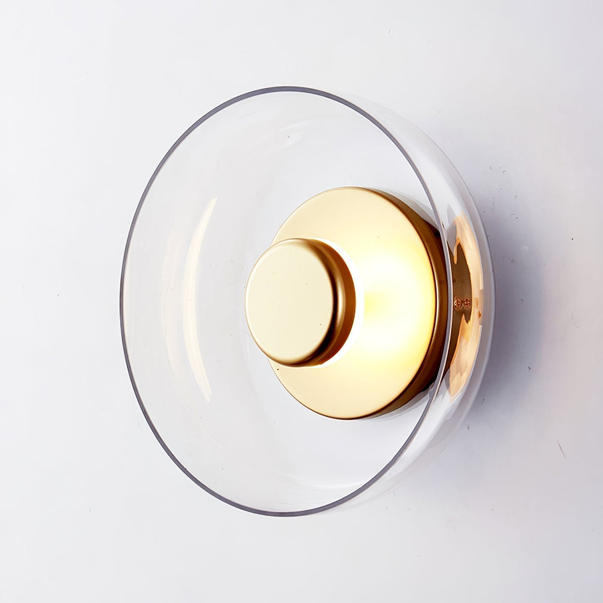 Okrągła szklana lampa ścienna z mosiężną podstawą, zintegrowane LED