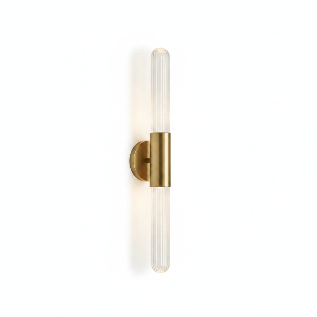 Ribbed Glass Double Cylinder Wall Light, Tri-Colour LED
