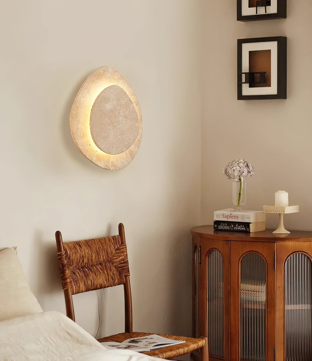 Travertine Stone Wall Light with Integrated Light Source