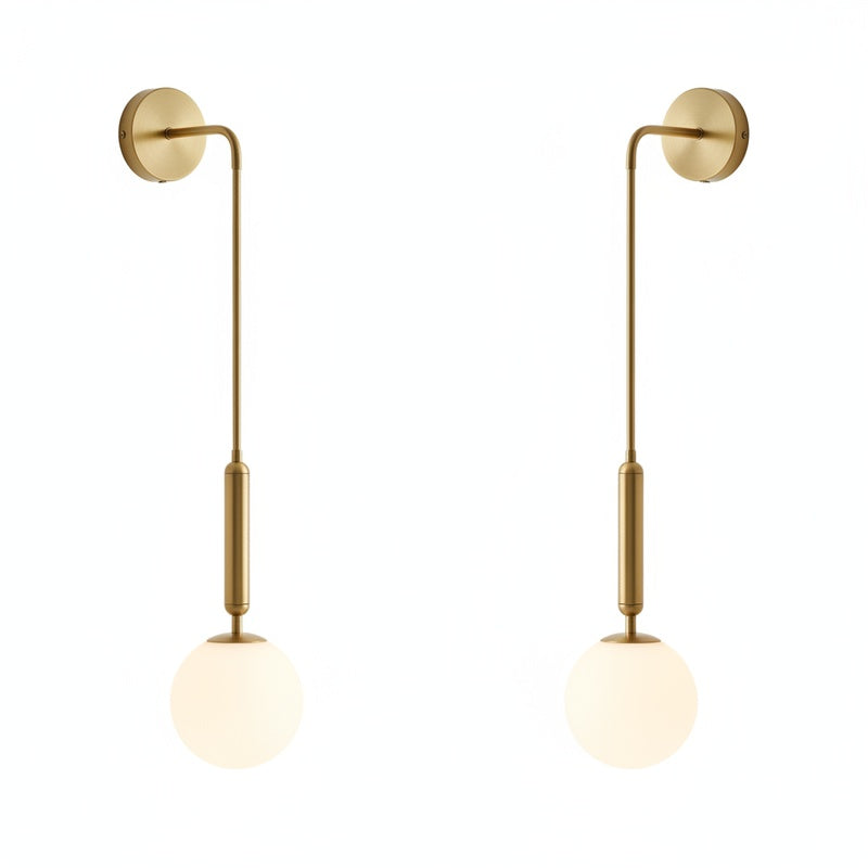 Frosted Glass Globe Wall Light on Slim Arm, Gold or Black