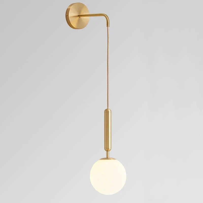 Frosted Glass Globe Wall Light on Slim Arm, Gold or Black