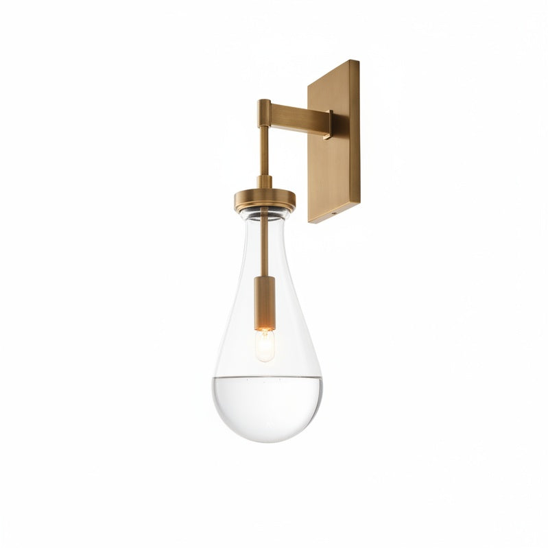 Modern Teardrop Blown Glass Wall Light, Clear Shade