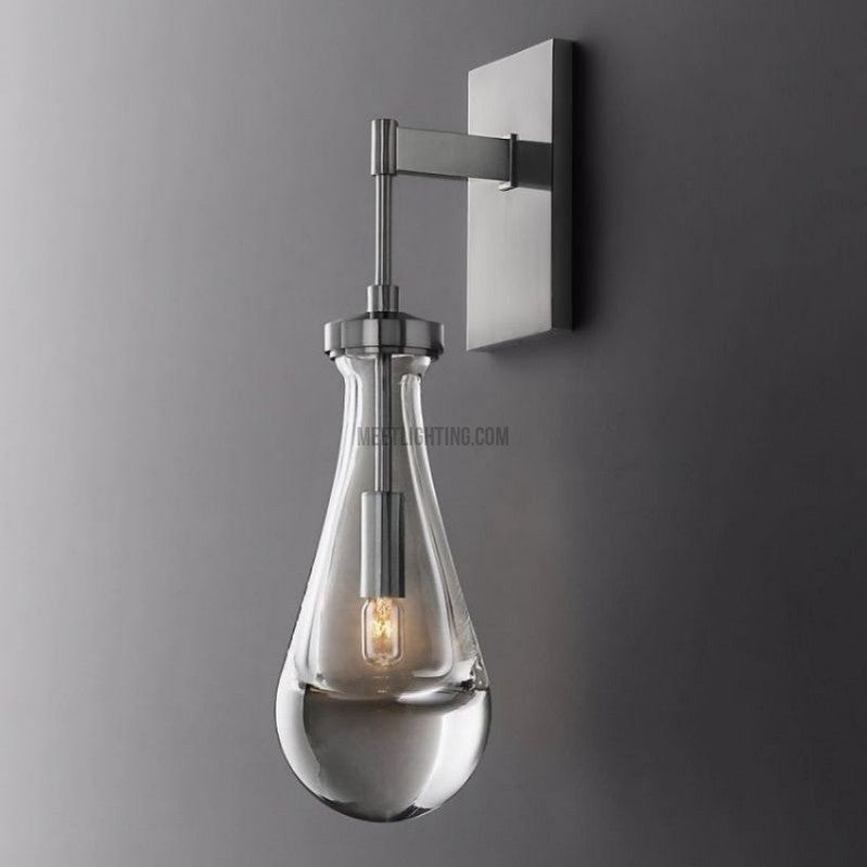 Modern Teardrop Blown Glass Wall Light, Clear Shade