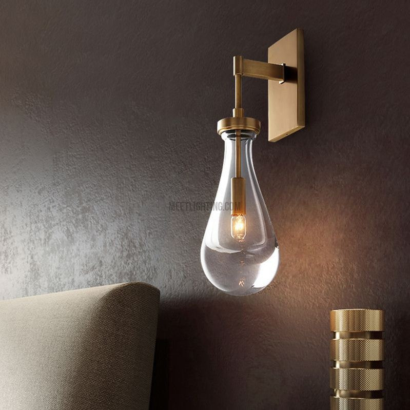 Modern Teardrop Blown Glass Wall Light, Clear Shade