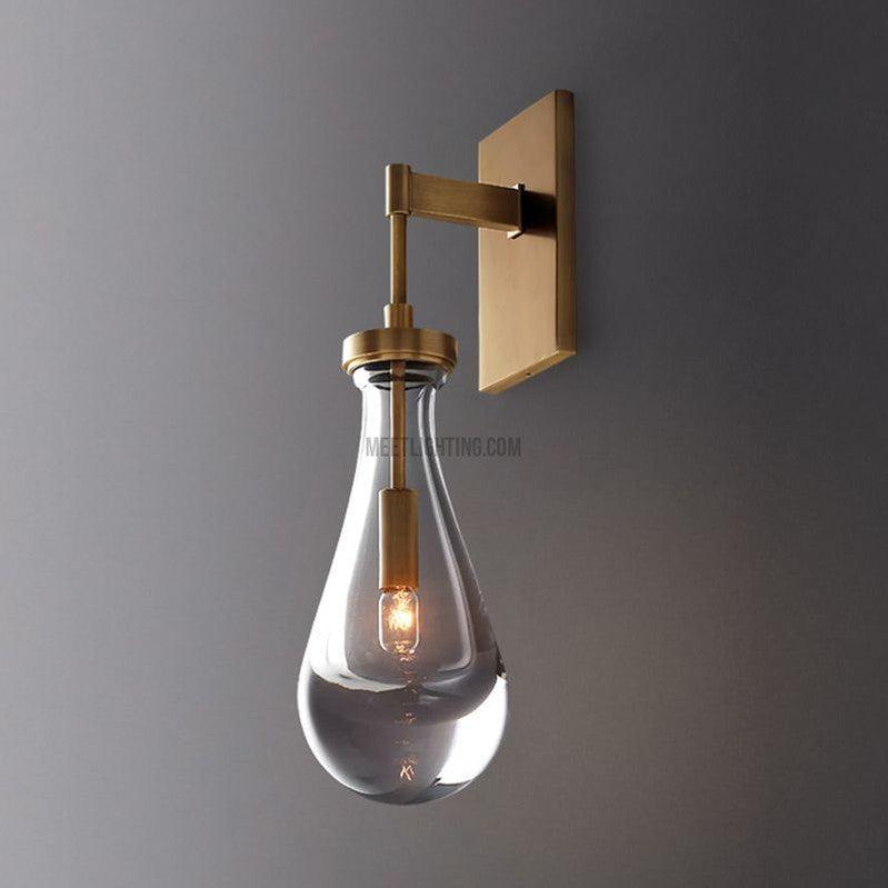 Modern Teardrop Blown Glass Wall Light, Clear Shade