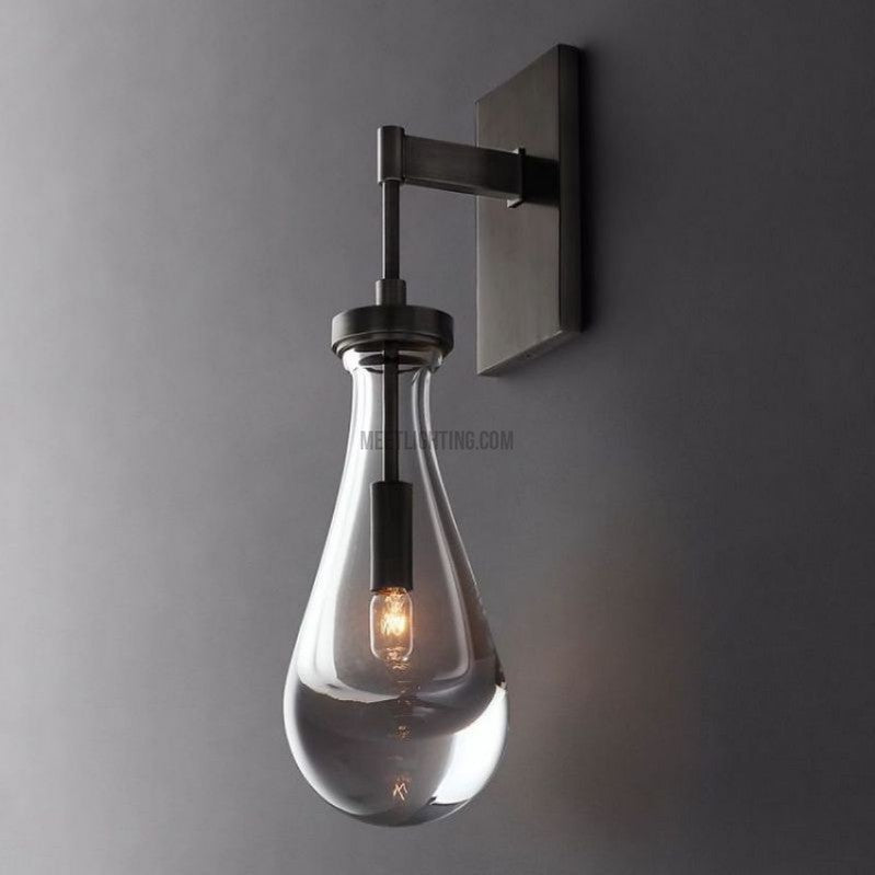 Modern Teardrop Blown Glass Wall Light, Clear Shade