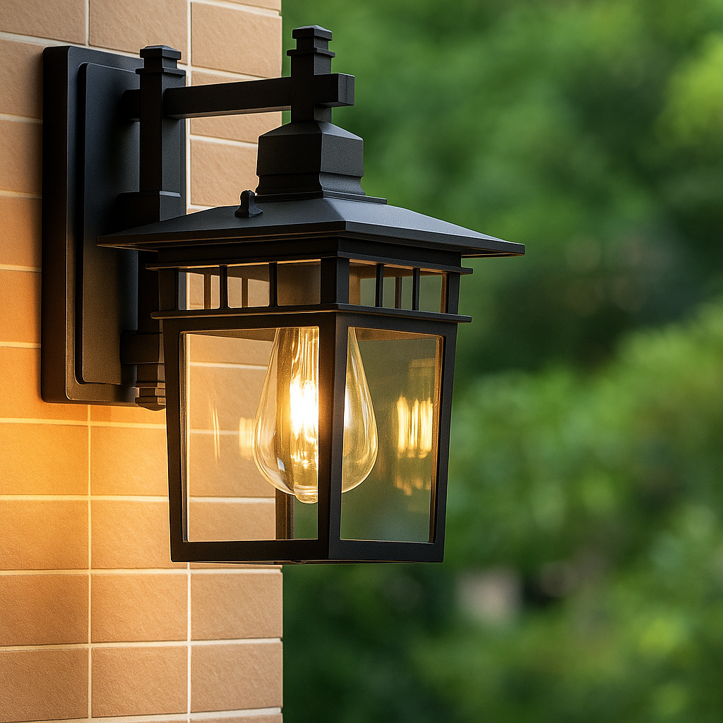 Retro Garden Lantern Wall Light with Clear Glass