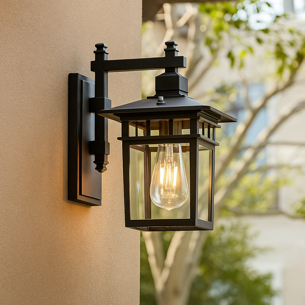 Retro Garden Lantern Wall Light with Clear Glass