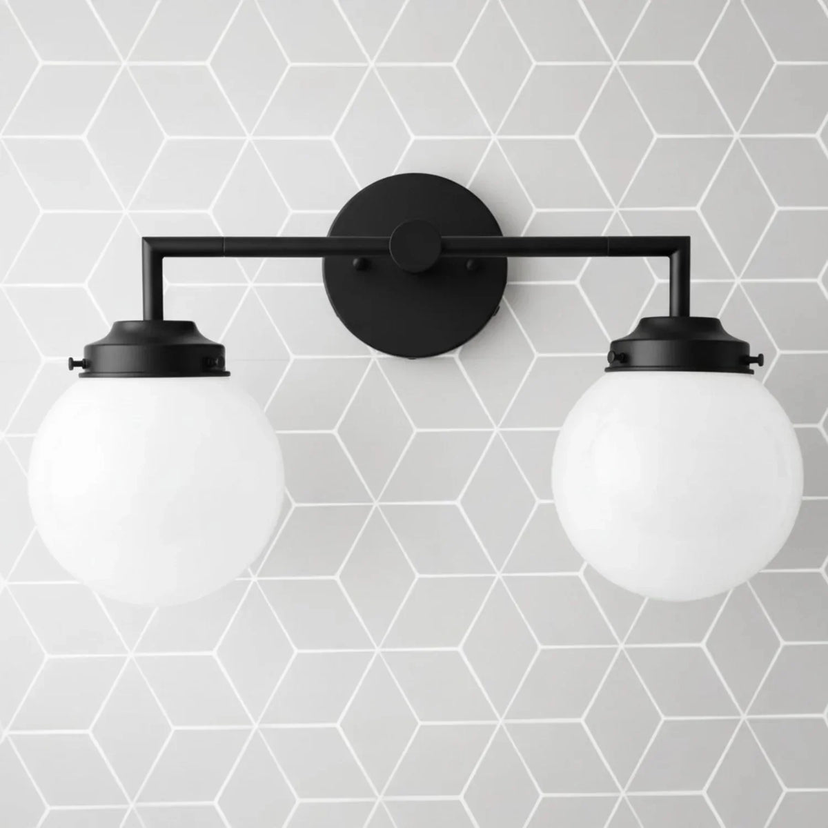 Retro Twin Opal Glass Globe Wall Light, Powder-Coated Finish