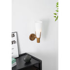 Retro Brass Wall Light with Opal Glass Cone Shade