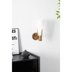 Retro Brass Wall Light with Opal Glass Cone Shade