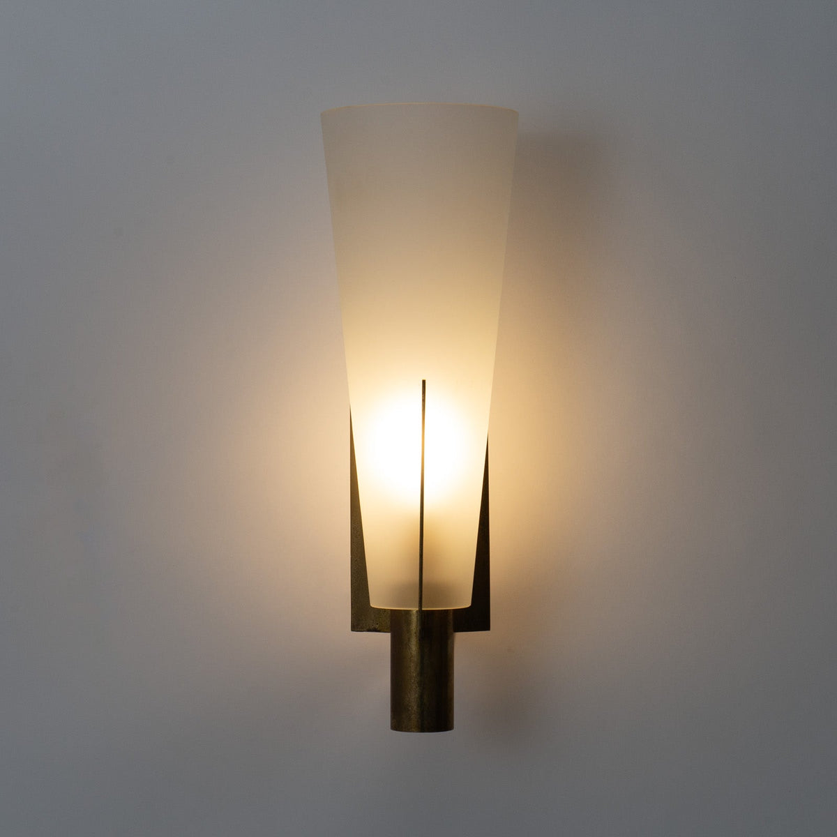 Retro Brass Wall Light with Opal Glass Cone Shade