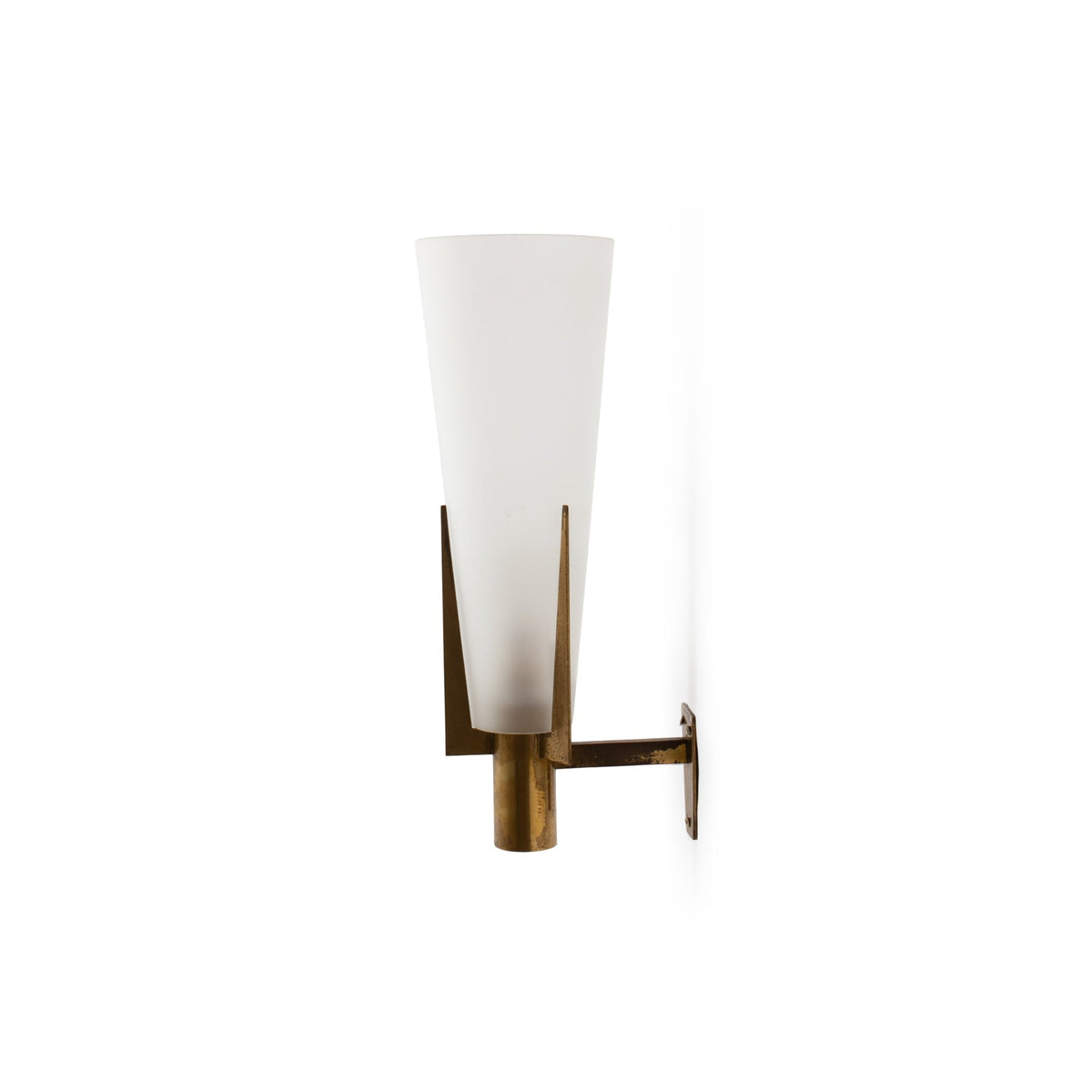 Retro Brass Wall Light with Opal Glass Cone Shade