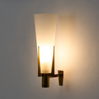Retro Brass Wall Light with Opal Glass Cone Shade