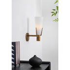 Retro Brass Wall Light with Opal Glass Cone Shade