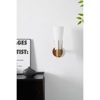 Retro Brass Wall Light with Opal Glass Cone Shade