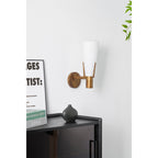 Retro Brass Wall Light with Opal Glass Cone Shade