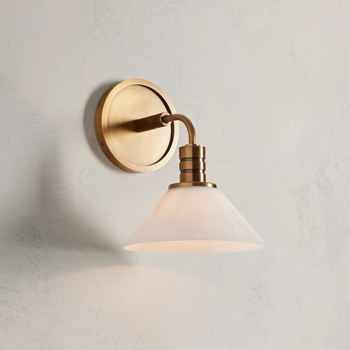 Retro Cone Glass Wall Light, Brass Finish Steel Arm