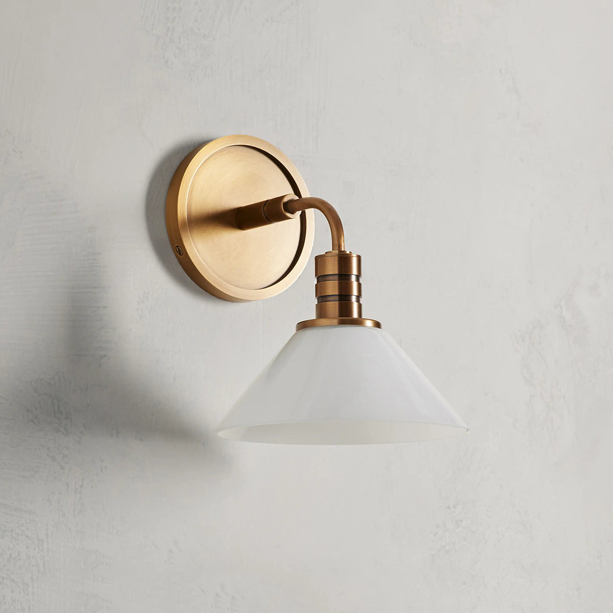 Retro Cone Glass Wall Light, Brass Finish Steel Arm