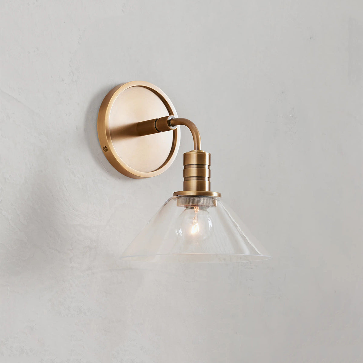 Retro Cone Glass Wall Light, Brass Finish Steel Arm