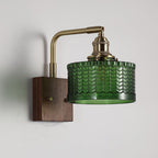 Retro Herringbone Glass Wall Light with Wooden Base