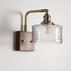 Retro Herringbone Glass Wall Light with Wooden Base