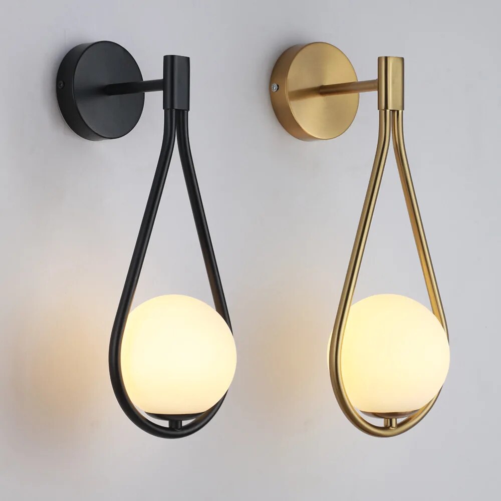 Nordic Teardrop Wall Light with Opal Glass Globe, E27
