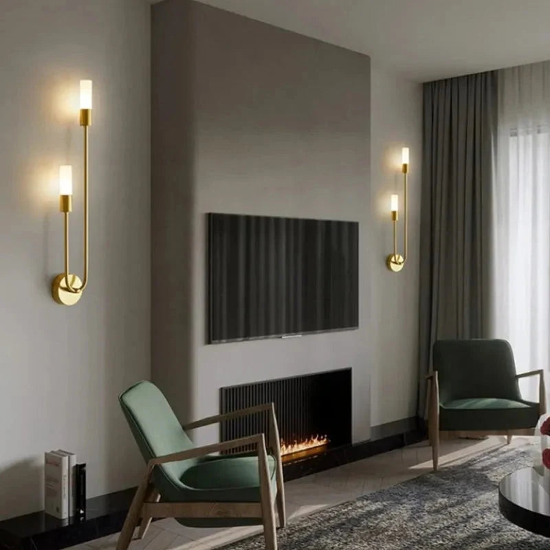 Gold U-Arm Wall Light with Opal Acrylic Shades, G9 LED