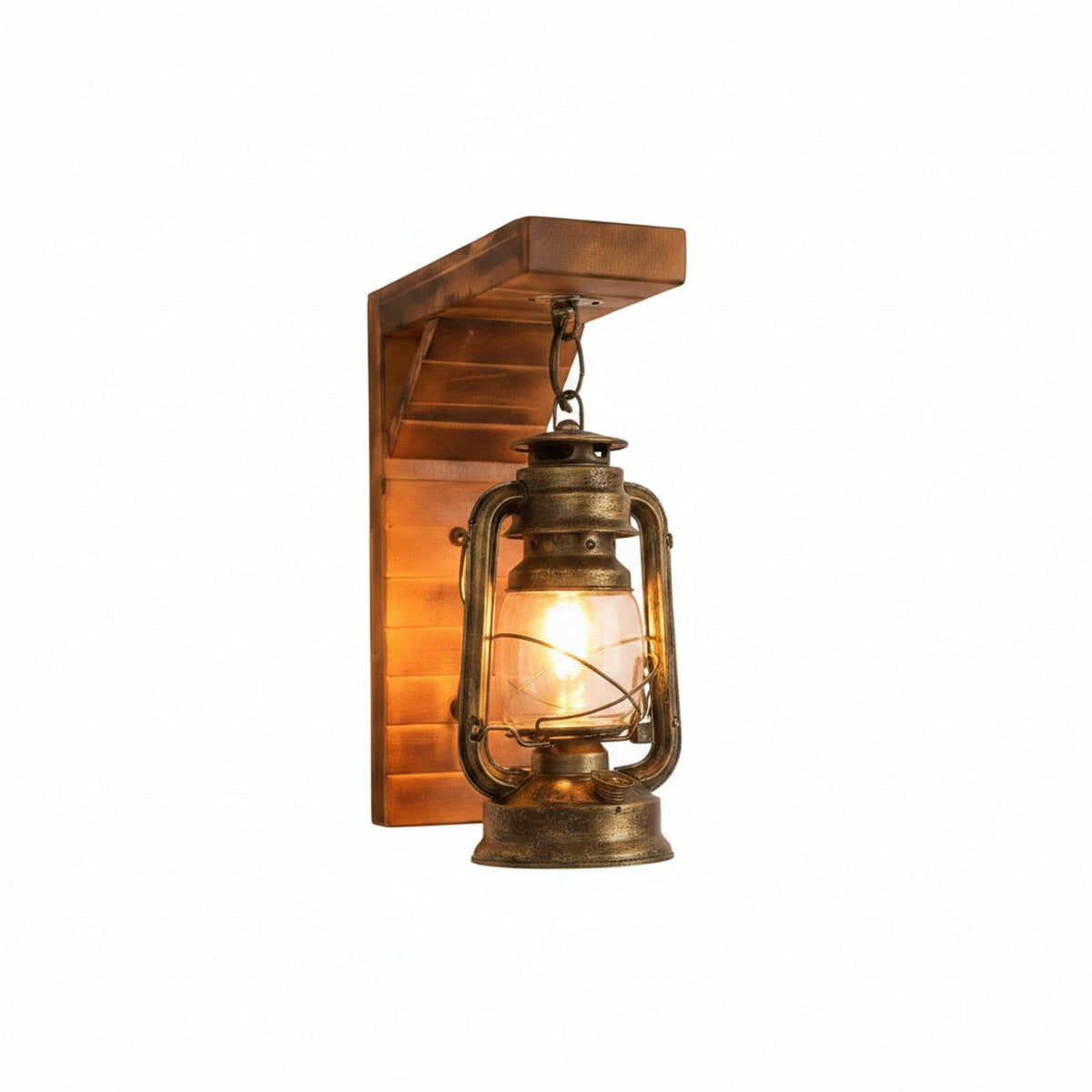 Vintage Lantern Wall Light on Solid Pine Bracket, E27