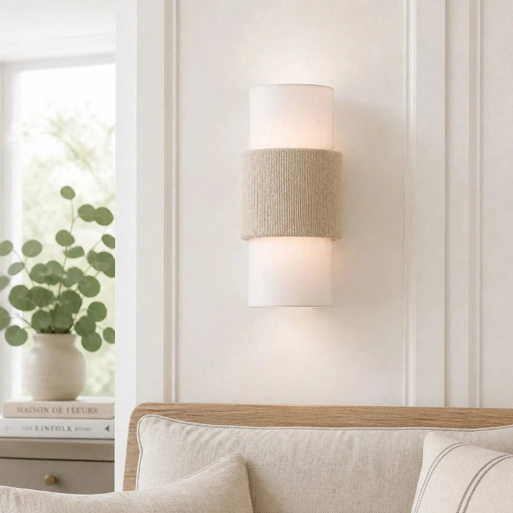 Scandi Twin Cylinder Wall Light with Woven Band Detail
