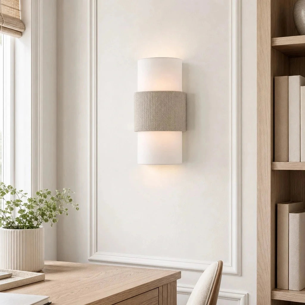 Scandi Twin Cylinder Wall Light with Woven Band Detail