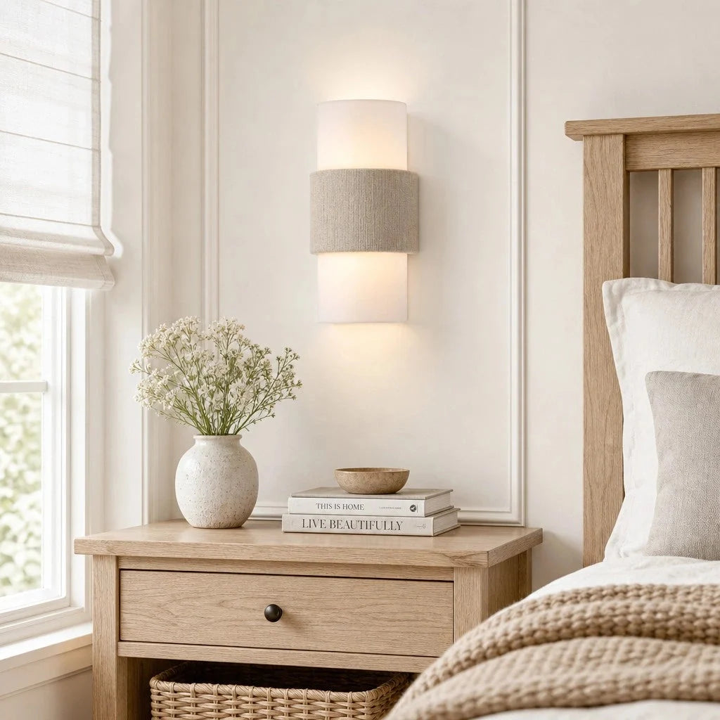 Scandi Twin Cylinder Wall Light with Woven Band Detail