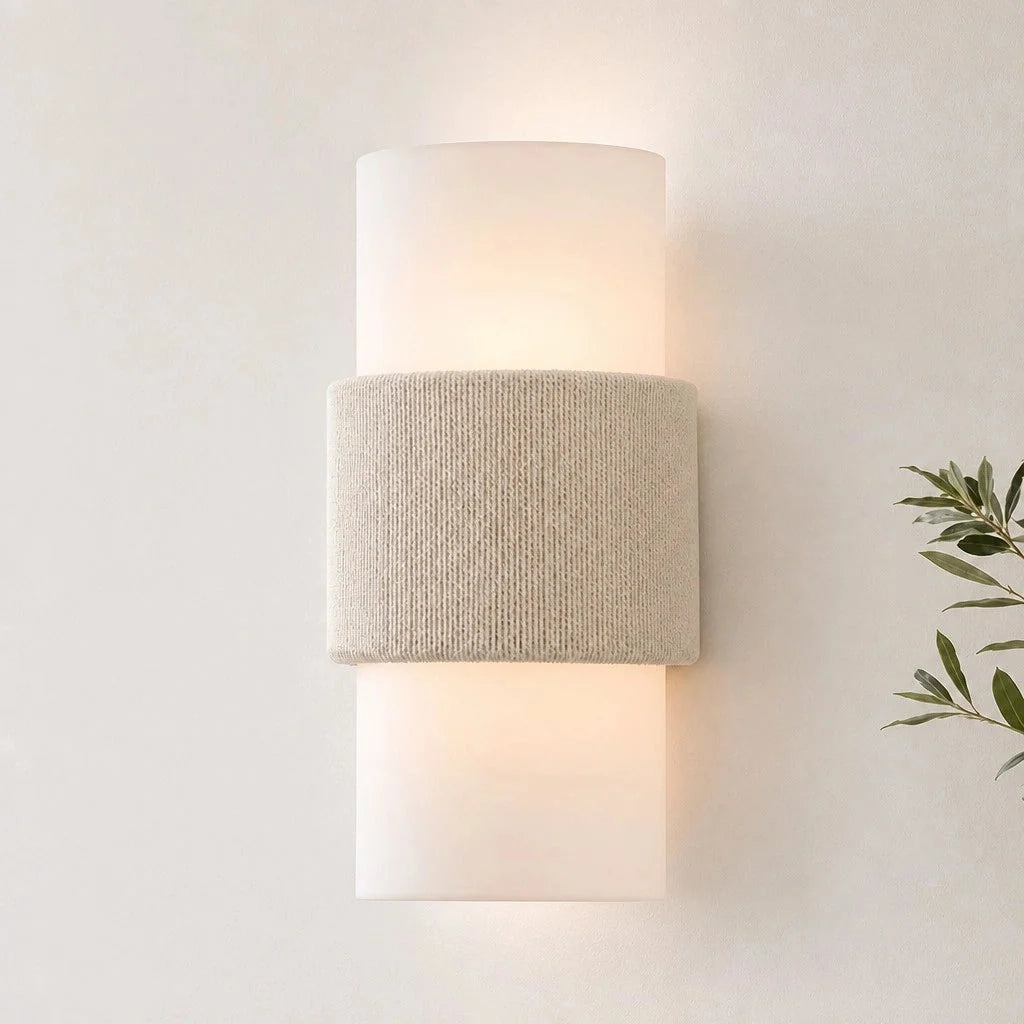 Scandi Twin Cylinder Wall Light with Woven Band Detail
