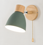 Scandi Wall Light with Wood Base and Pull Chain Switch