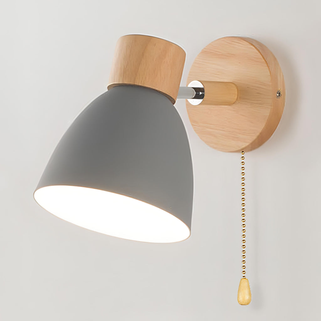 Scandi Wall Light with Wood Base and Pull Chain Switch