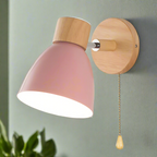 Scandi Wall Light with Wood Base and Pull Chain Switch