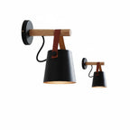 Scandinavian Wall Light with Wooden Arm and Lantern Shade