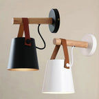 Scandinavian Wall Light with Wooden Arm and Lantern Shade